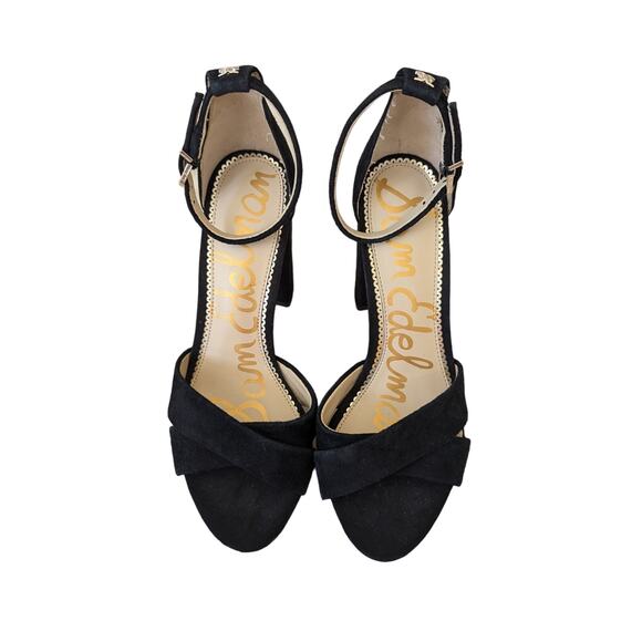 Sam Edelman Yancy Ankle Strap Heeled Sandals Suede Leather Black Size US 7 EU 37 - Picture 2 of 8